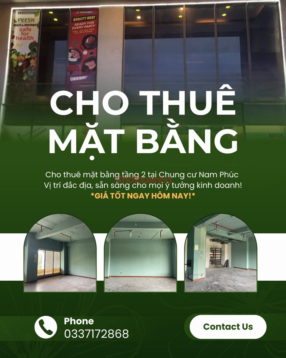 Cho thuê mặt bằng 100m2 - Chung cư Nam Phúc