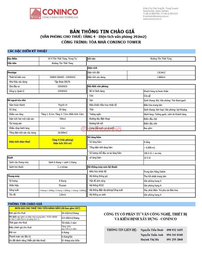 CONINO TOWER | THƯ CHÀO THUÊ VĂN PHÒNG